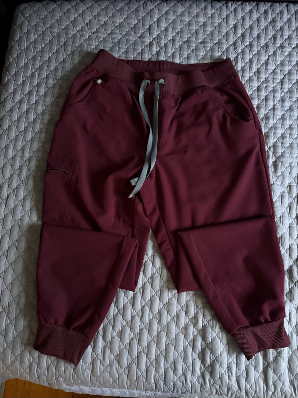 Figs Maroon Zamora Joggers with Contrast Gray Drawstring
